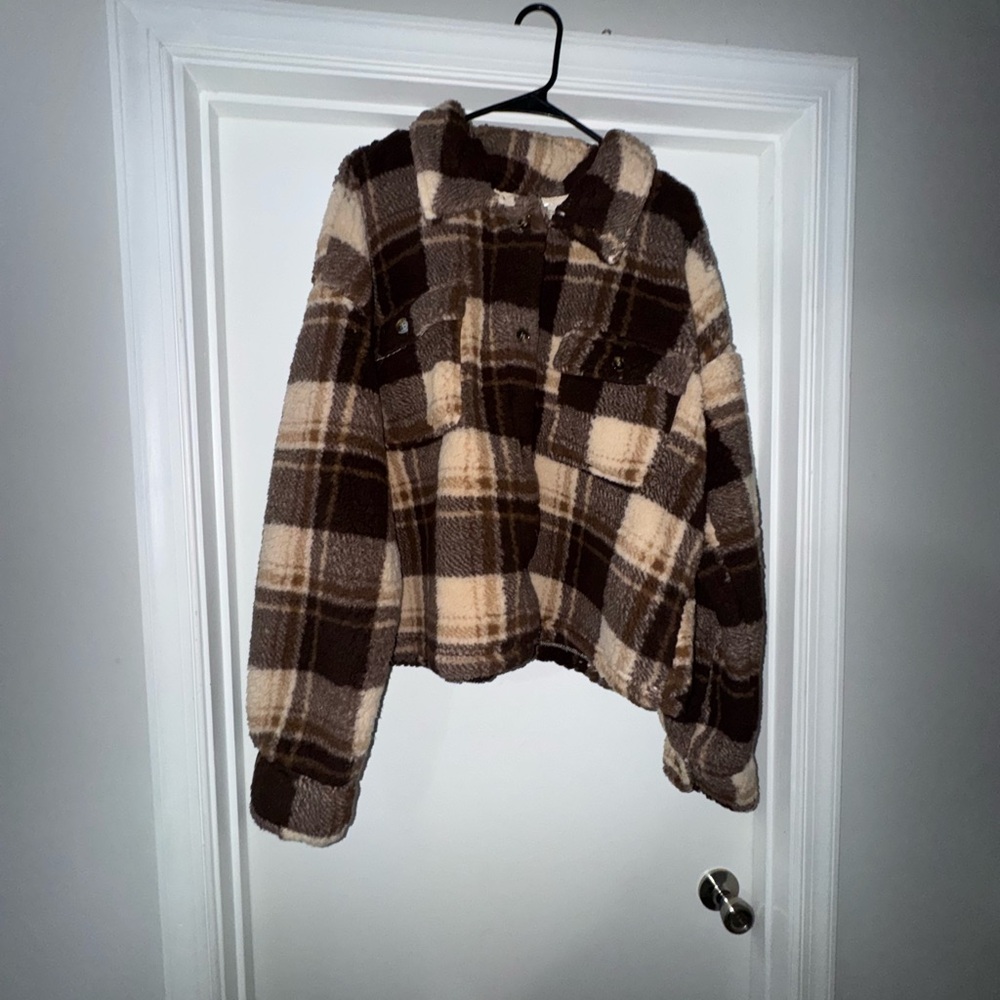 No Boundaries Brown and Cream Sherpa Jacket